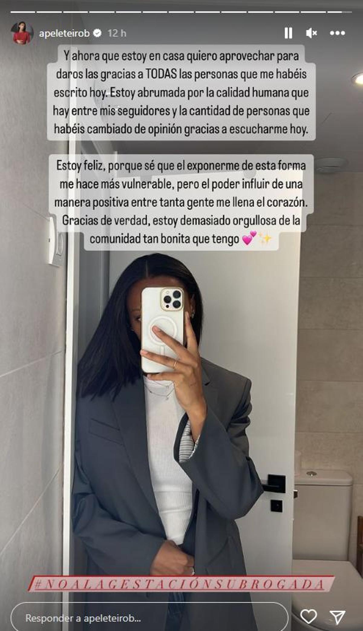 Ana Peleteiro agradece a sus seguidores el apoyo