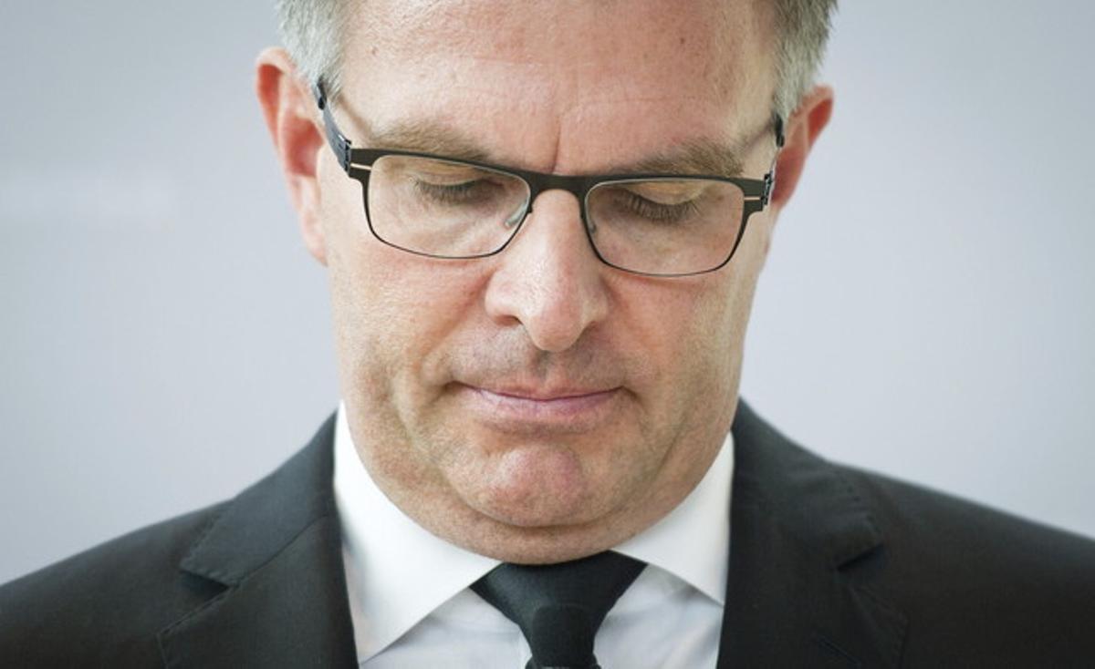 El president de Lufthansa, Carsten Spohr, fa una declaració sobre l’avió de l’aerolínia Germanwings sinistrat, des de l’aeroport de Frankfurt.