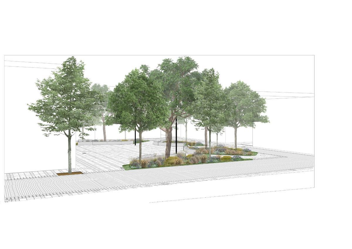 Imatge virtual de la creació de noves zones arbrades a la plaça de la Vila