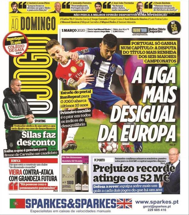 Esta es la portada de O Jogo del domingo 1 de marzo