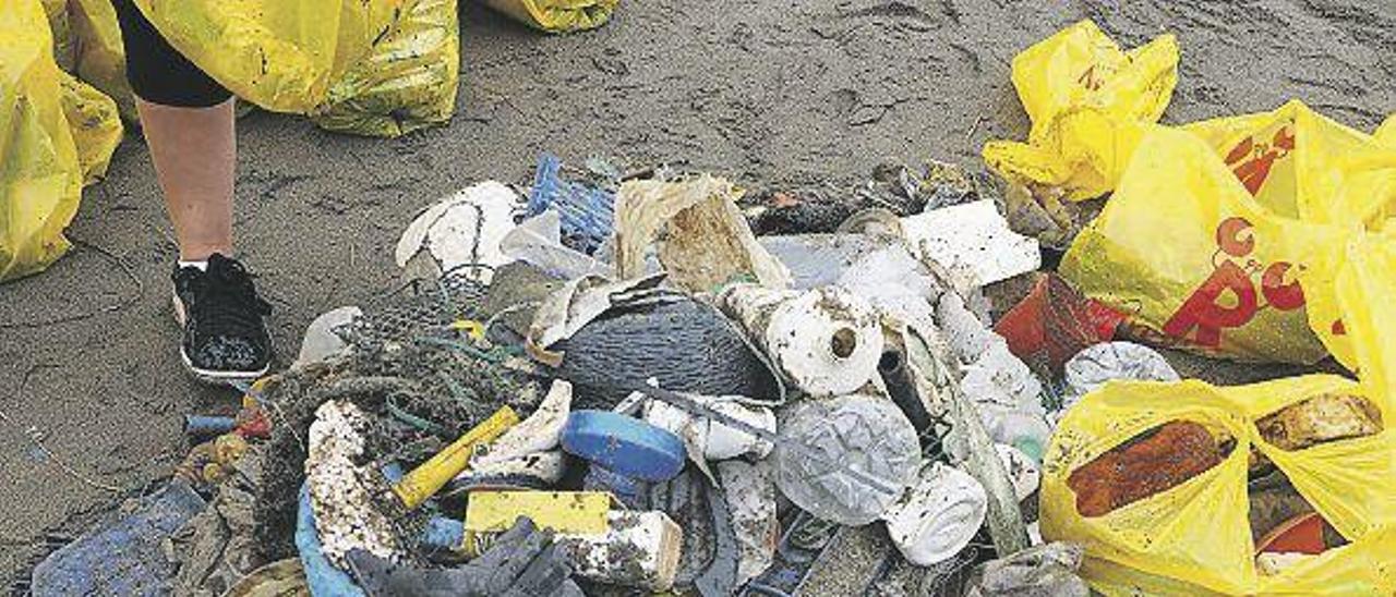 Parte de los residuos recogidos en el playón de Bayas.