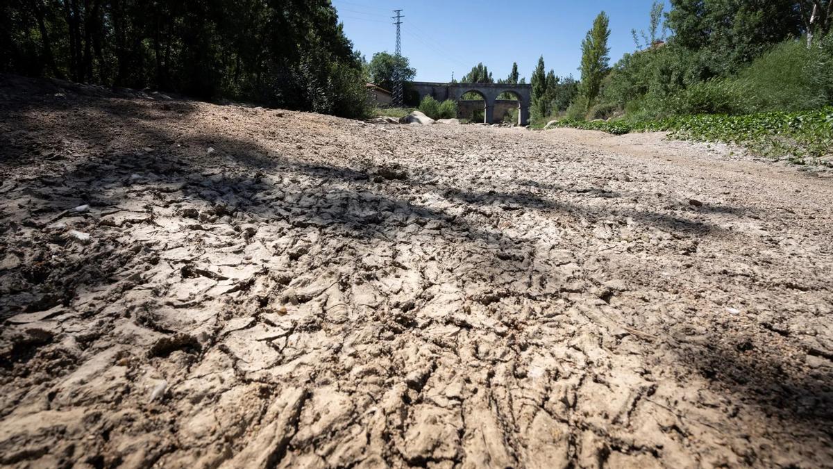 Cauce del río Adaja a su paso por Ávila, afectado por la sequía.