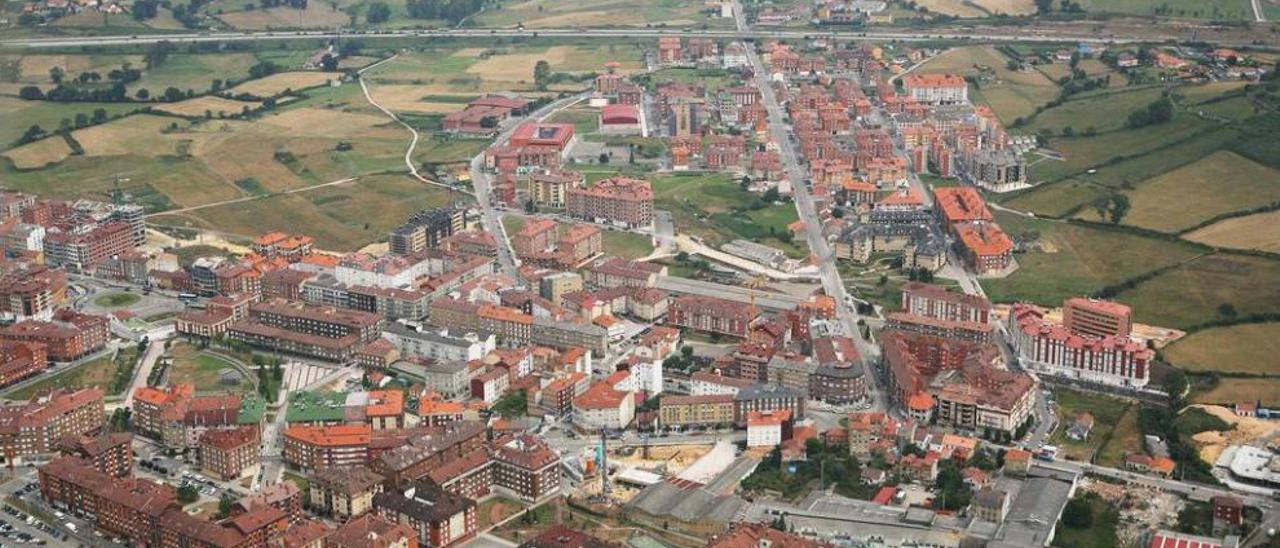 El casco urbano de Lugones, desde el aire.