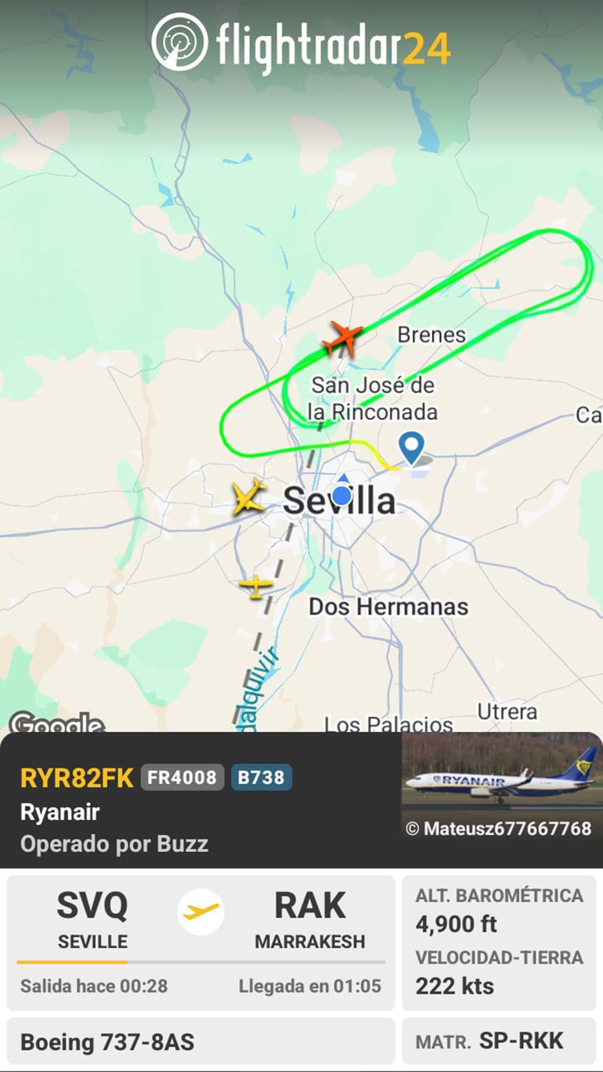 Imagen del recorrido del vuelo de Ryanair