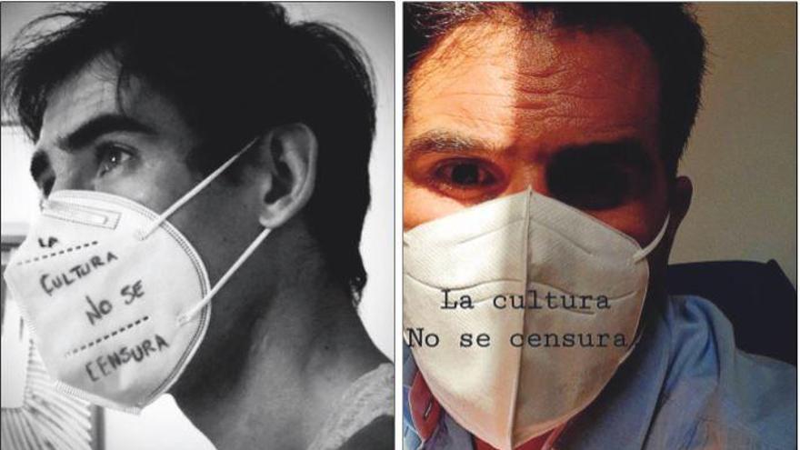 De arriba a abajo, de izquierda a derecha, Fortes, Salvador Vega, David Galán y Mari Paz Vega, participando en la campaña del sector «La cultura no se censura».