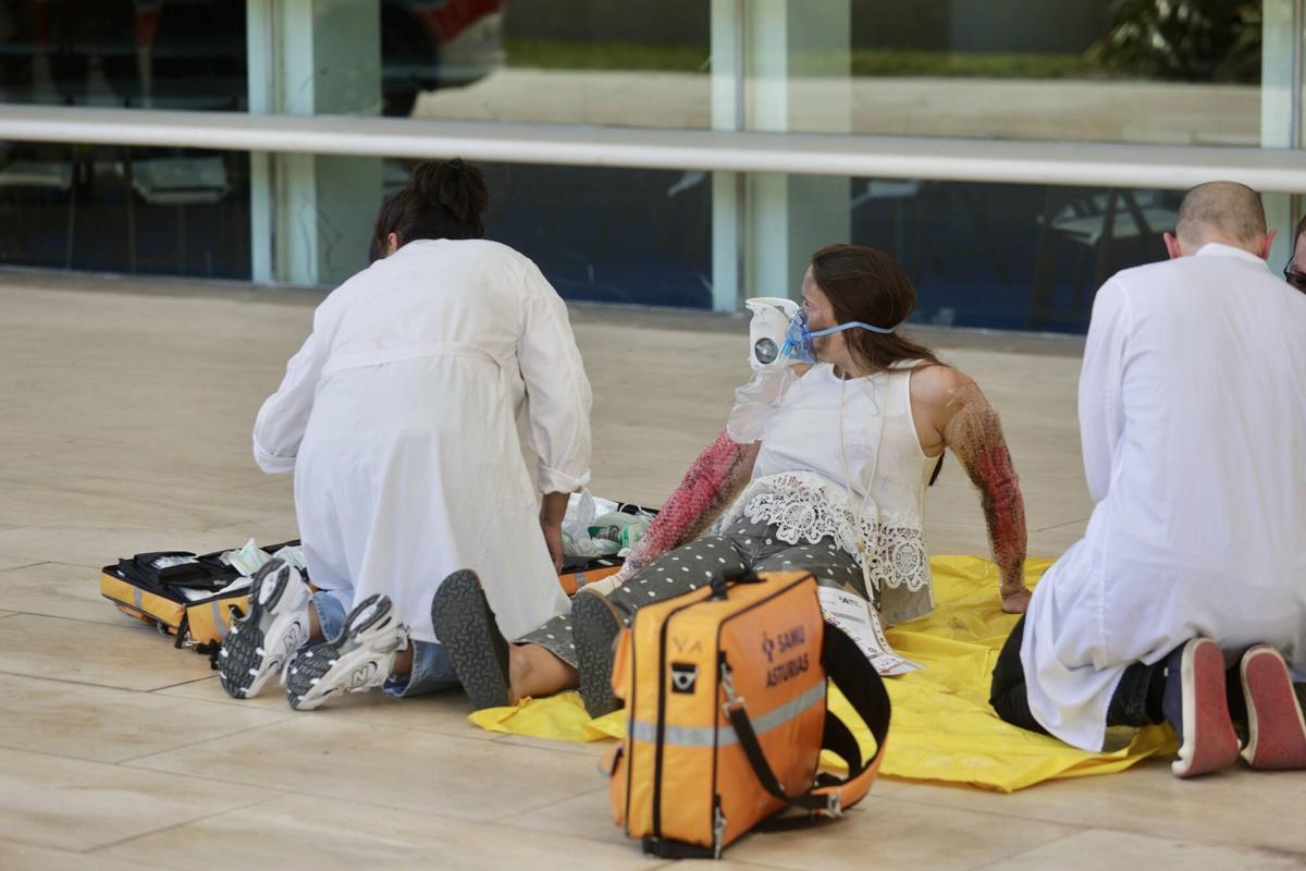 Distintas imágenes del simulacro organizado por la Sociedad Española de Médicos de Familia en Oviedo.