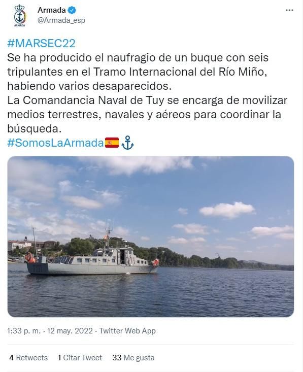 El tuit que inicialmente fue publicado en la cuenta oficial de la Armada Española.