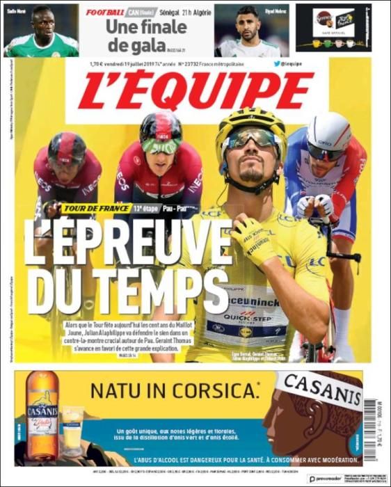 Portada L'ÉQUIPE viernes 19 de  julio 2019