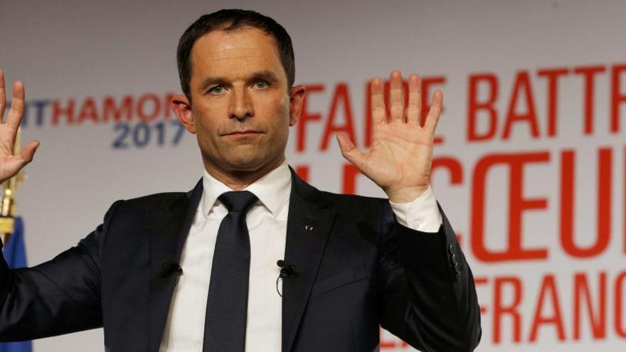 Benoît Hamon, en un mitin de campaña este enero en Montreuil.