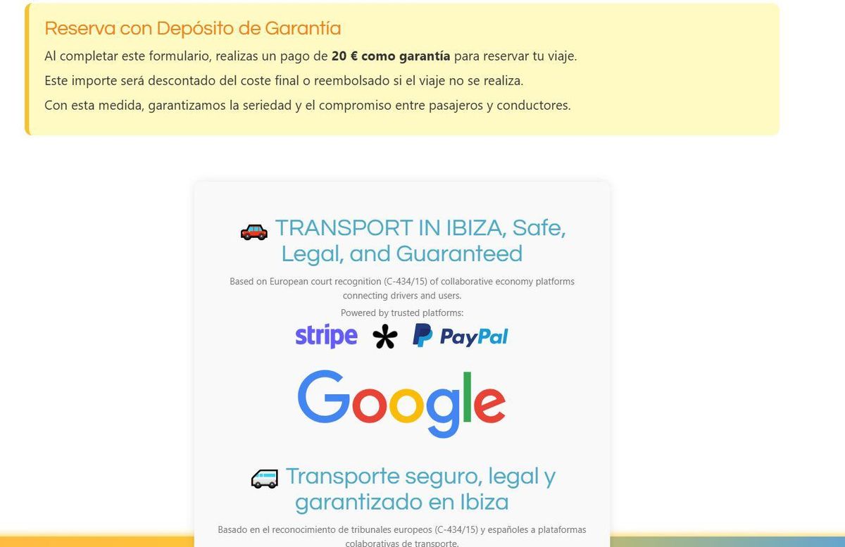 Imagen de la web de la nueva plataforma de transporte pirata.