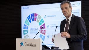 Jordi Gual, presidente de Caixabank, durante la presentación de resultados de la compañía.