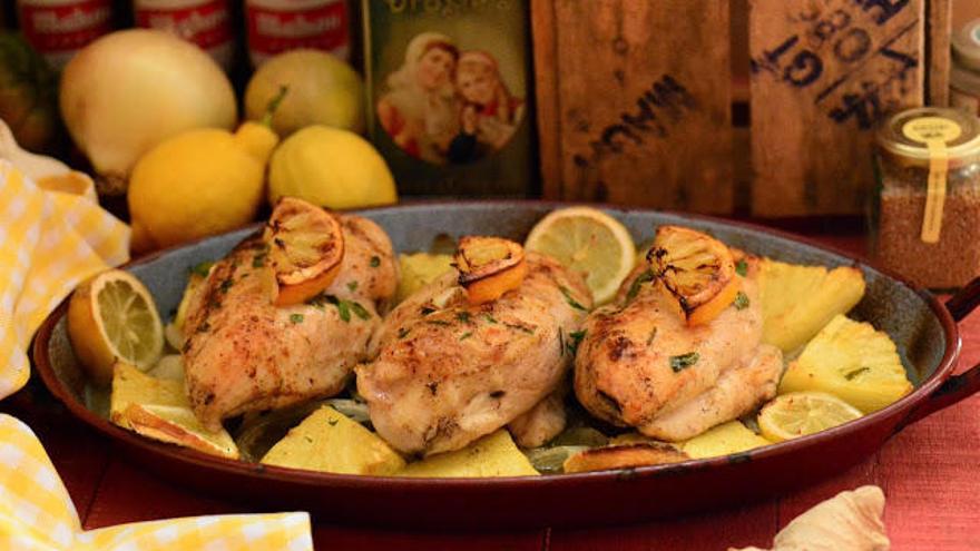 Pollo con piña y jengibre