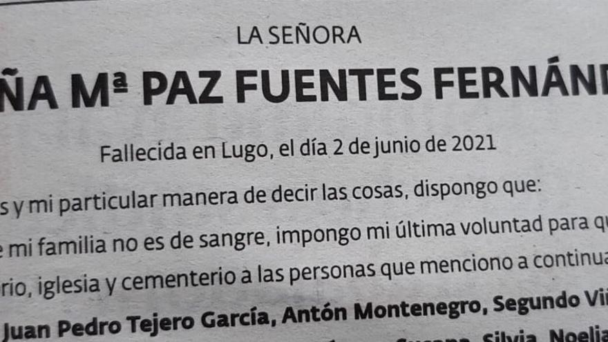 La peculiar esquela con lista de invitados al funeral