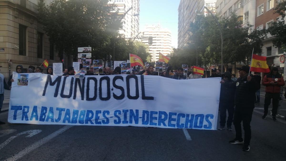 Los trabajadores de Mundosol han protagonizado una manifestación este domingo en Murcia capital