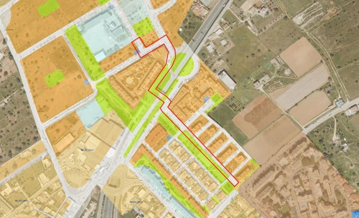 En rojo, el trazado del carril bici proyectado hasta el IES Algarb.