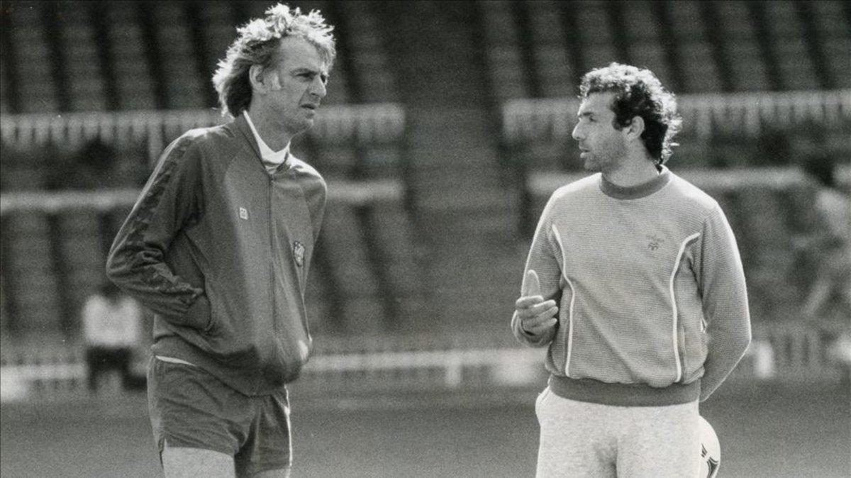 Quini, en una fotografía de archivo en su etapa en el Barça junto a Menotti.