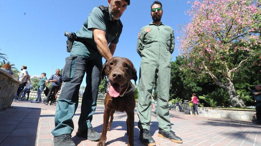 Dos agentes, junto a uno de los perros adiestrados, en la exhibición del año pasado.