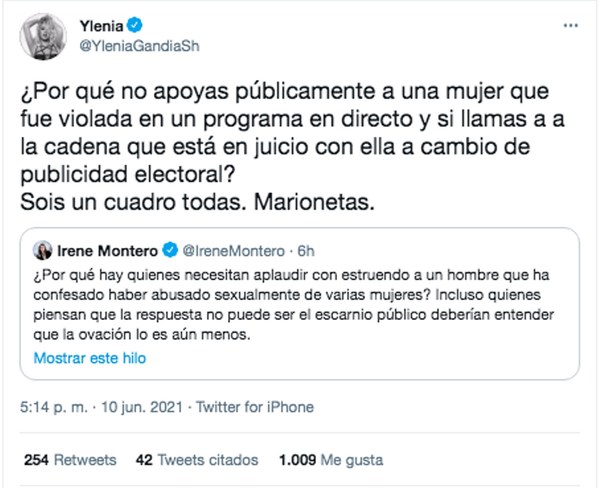 Ylenia Padilla declara la 'guerra' a Irene Montero por Plácido Domingo