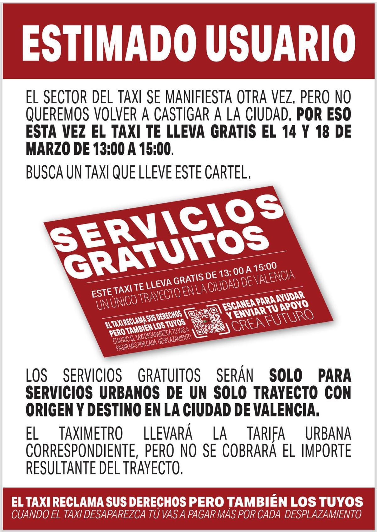 Huelga de taxis en Valencia con servicios gratuitos