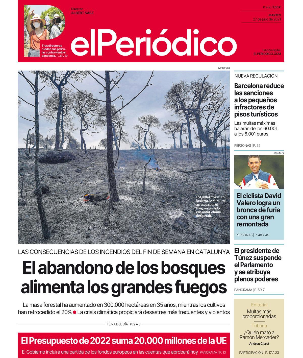 La portada d’EL PERIÓDICO del 27 de juliol del 2021