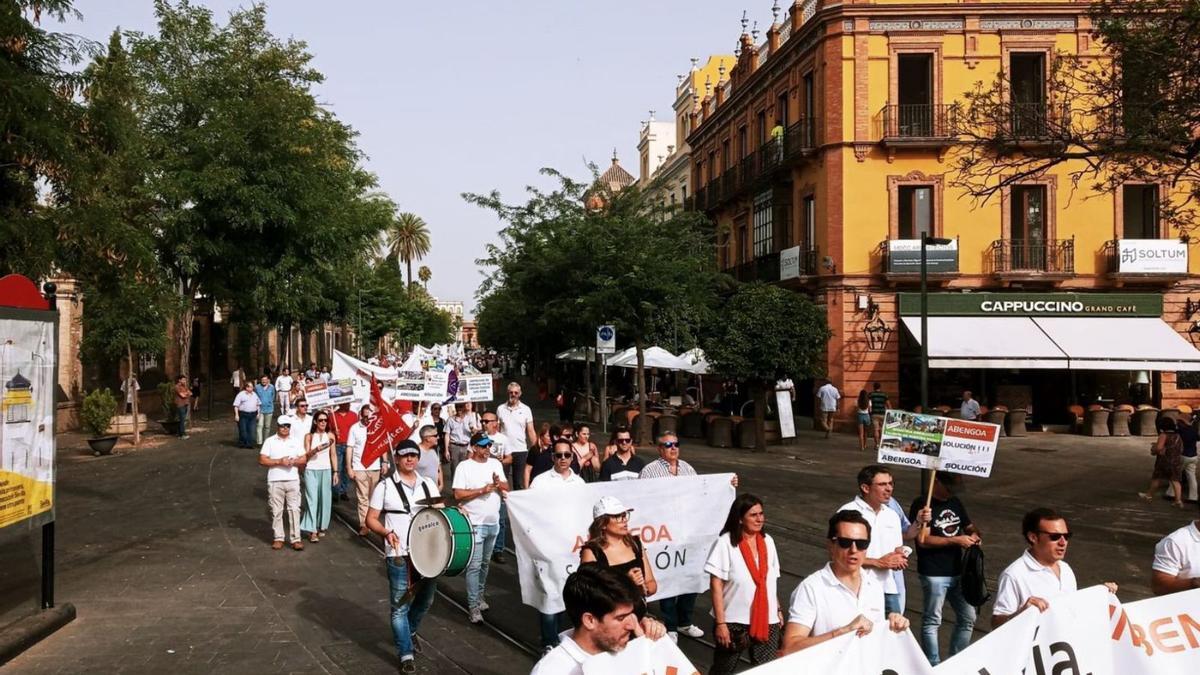 Manifestación de trabajadores de Abengoa el pasado día 14 en Sevilla.