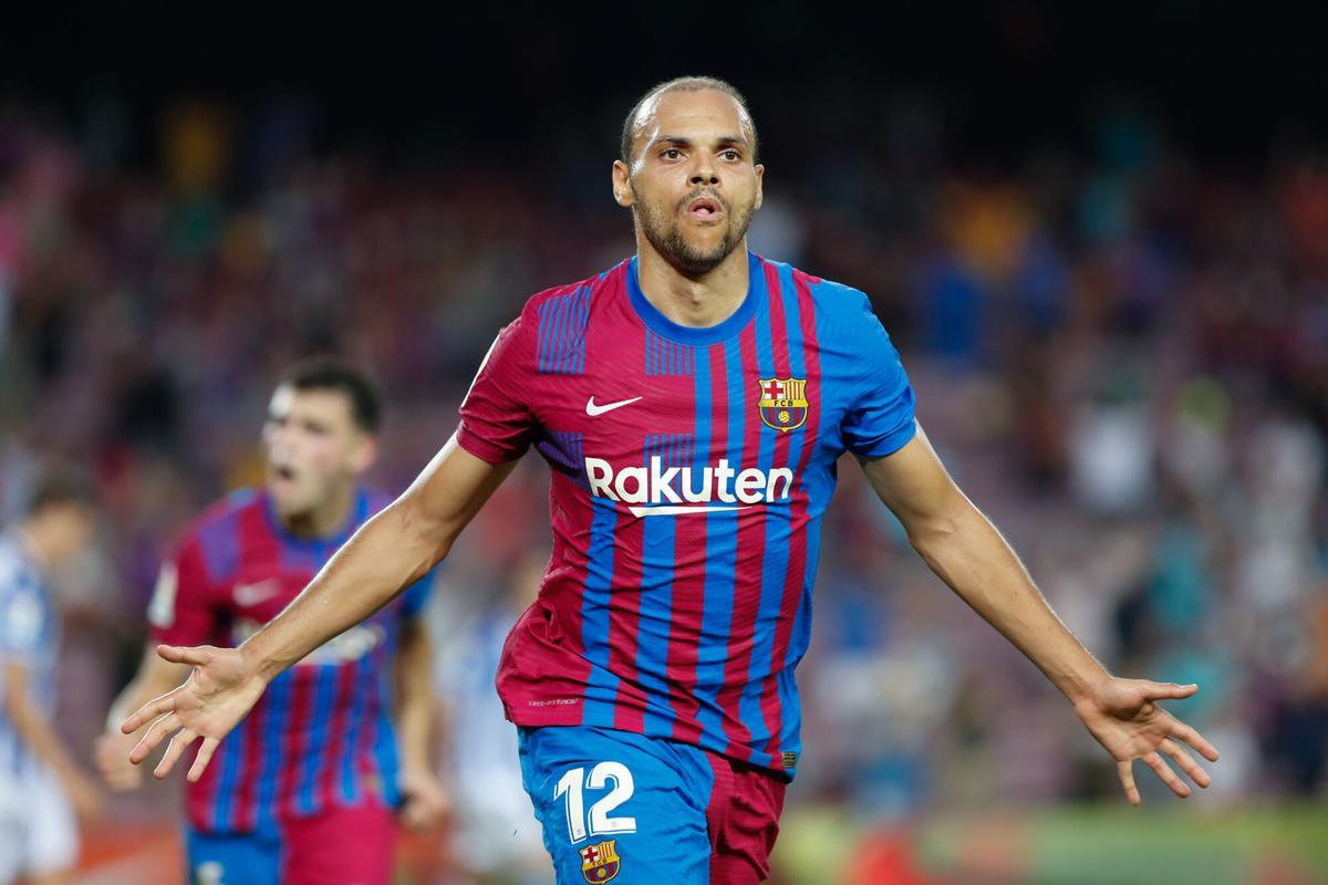 Braithwaite celebra un gol con el Barça