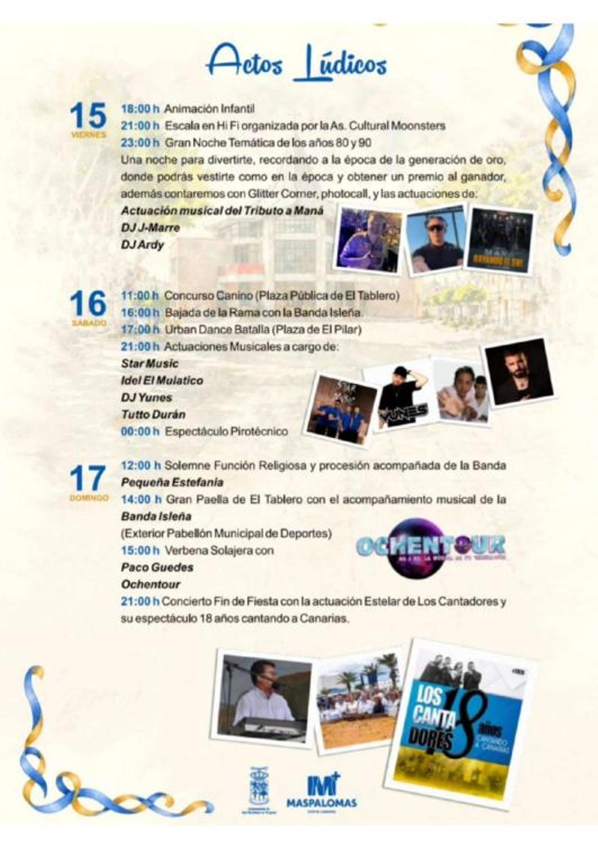 Programación del fin de semana de las fiestas de El Tablero