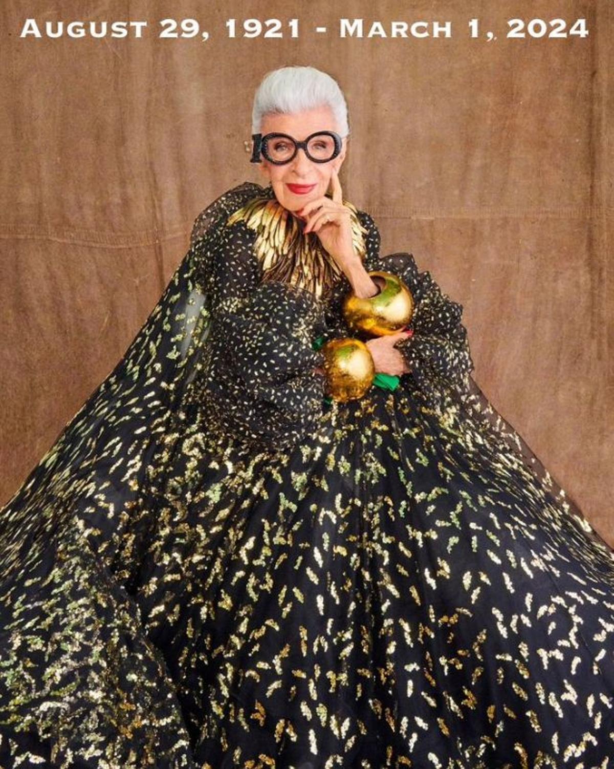 Iris Apfel, retratada con motivo de su 100º aniversario.