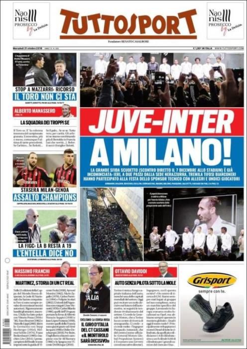 Portada TUTTOSPORT miércoles 31 de octubre 2018