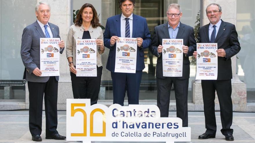 Josep Poblet, Mercè Conesa, Pere Vila, Juli Fernández i Joan Reñé presenten la cantada a Girona