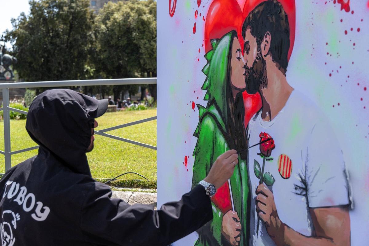 TVBoy dibuja el cartel de Sant Jordi en un grafiti gigante
