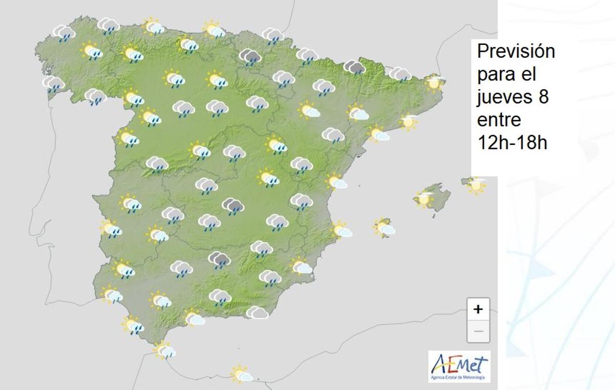 Previsión de AEMET para este jueves 8 desde mediodía a media tarde