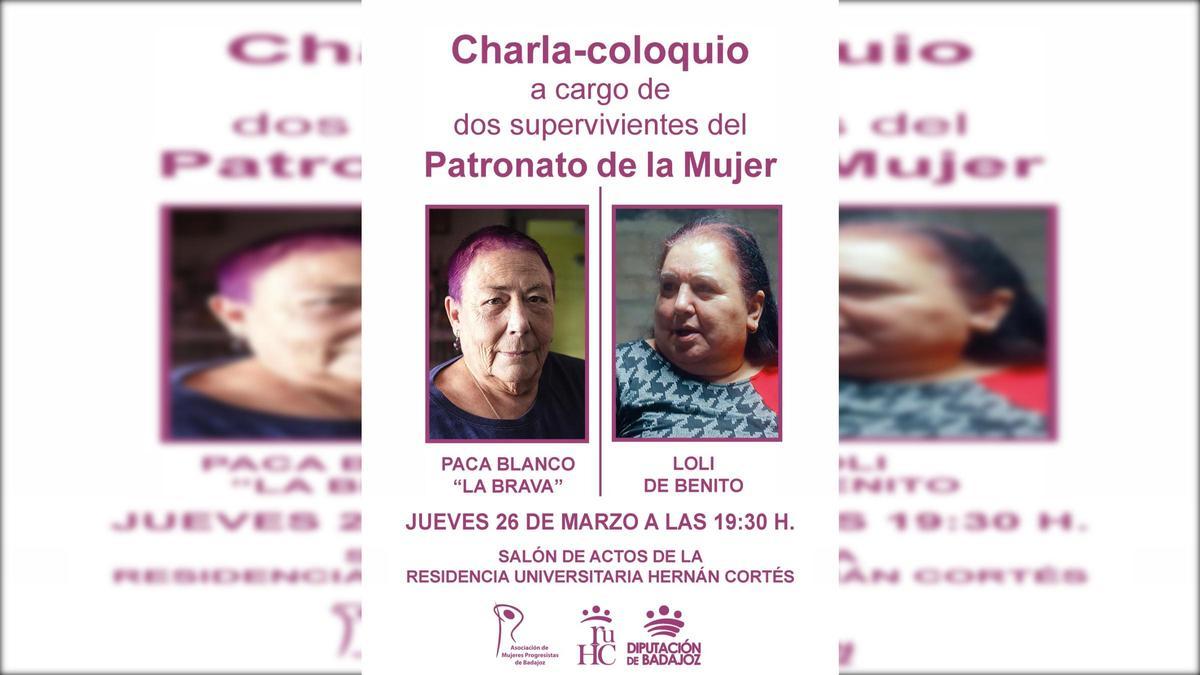 Cartel de la charla organizada por la Asociación de Mujeres Progresistas de Badajoz.