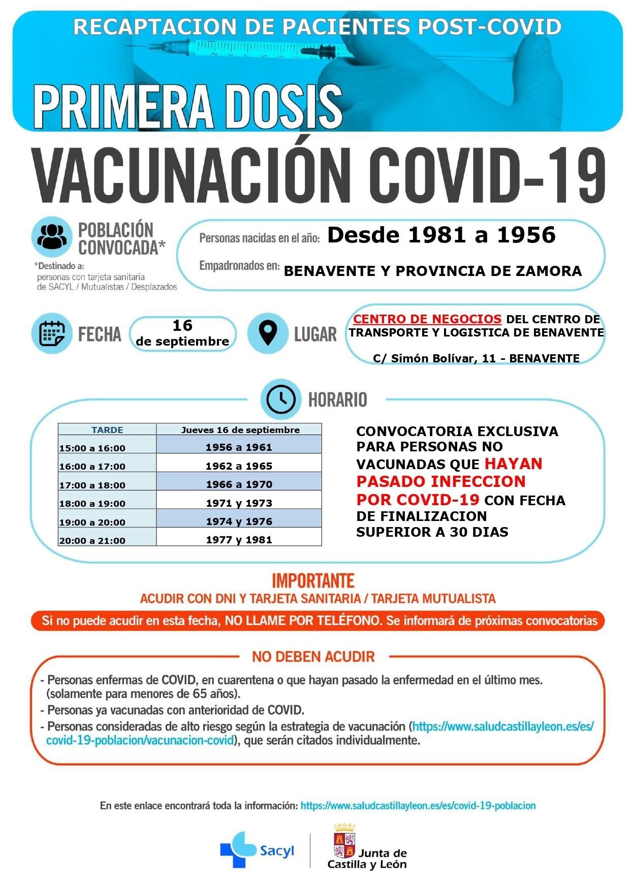 Vacunación del 16 de septiembre en el Centro de Negocios de Benavente