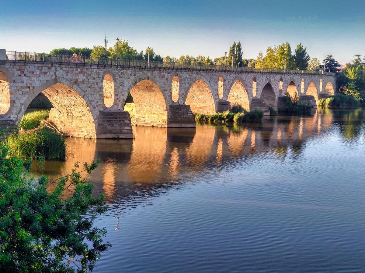 Puente de piedra sobre el río Duero. Zamora ciudad, Castilla y León