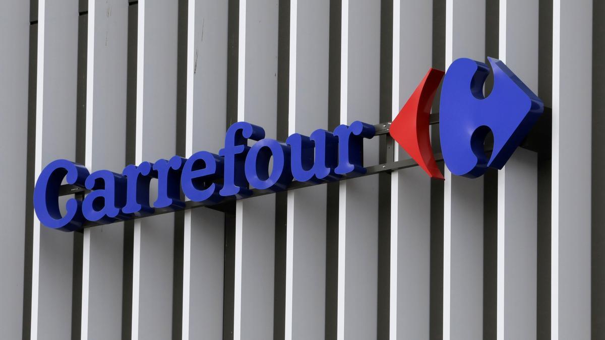 FILE PHOTO: The logo of Carrefour is seen at a Carrefour Hypermarket store in Nice