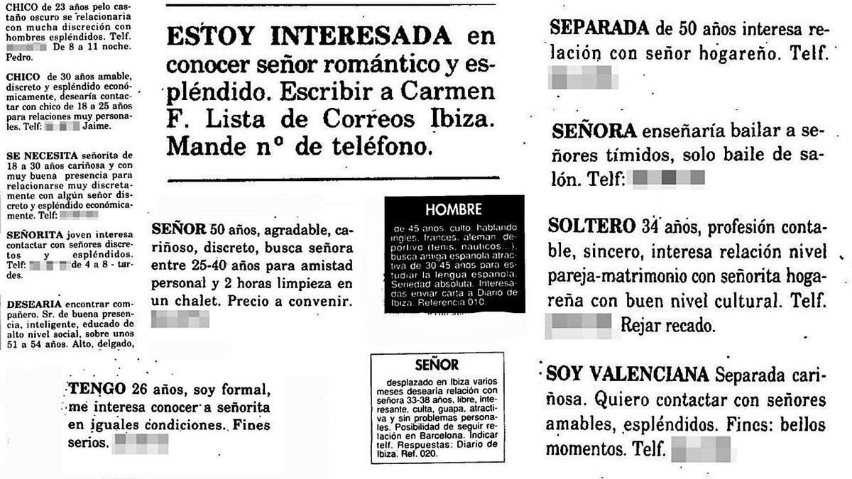Anuncios de contactos aparecidos en las páginas de Diario de Ibiza en los años 90. | DI