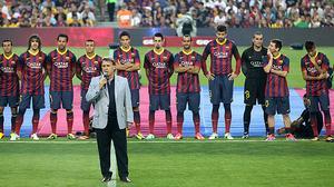 Puyol i Martino prenen la paraula després de la sortida de tots els jugadors blaugrana al camp.
