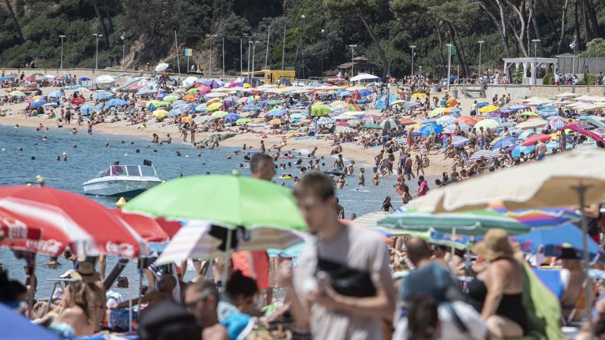 La platja de Fenals de Lloret de Mar, plena de turistes durant un dia de juliol.  | DAVID APARICIO