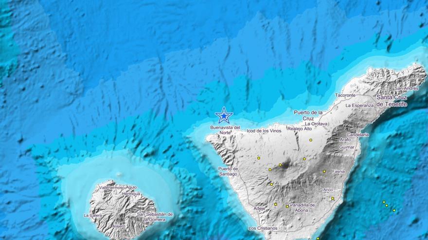 Imagen en la que se señala el epicentro del terremoto, frente a las costas de Buenavista del Norte.