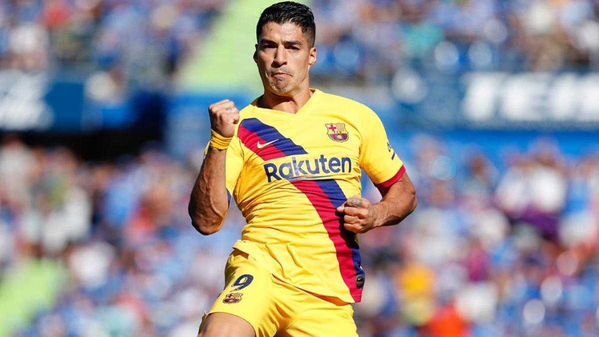 Luis Suárez celebra con rabia su gol al Getafe, el primero a domicilio esta temporada