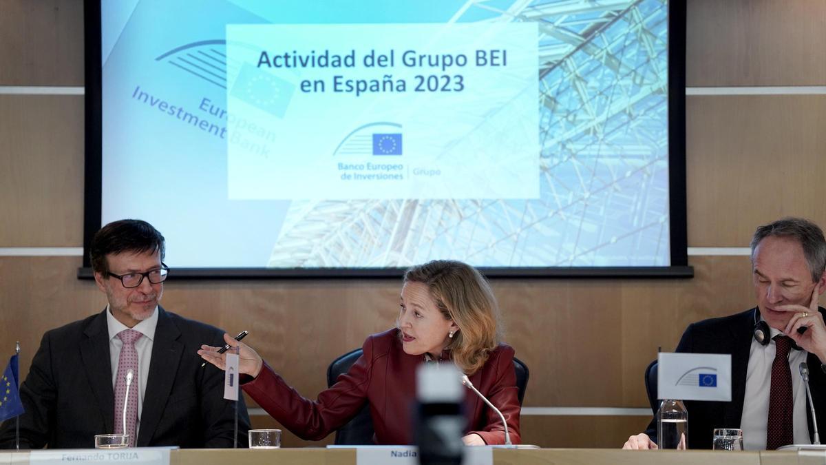 Nadia Calviño, presidenta del BEI, durante la presentación de actividasd del Banco Europeo de Inversión en España en 2023