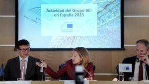 Nadia Calviño, presidenta del BEI, durante la presentación de actividad del Banco Europeo de Inversión en España en 2023