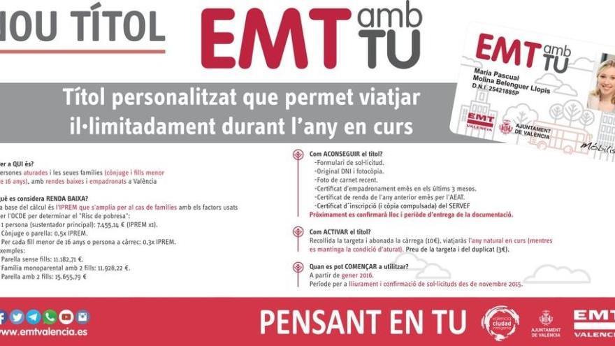 El bono social de la EMT entra en vigor en enero y costará 10 euros al año