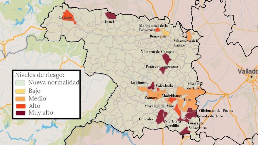 Mapa de contagios COVID por municipios en Zamora