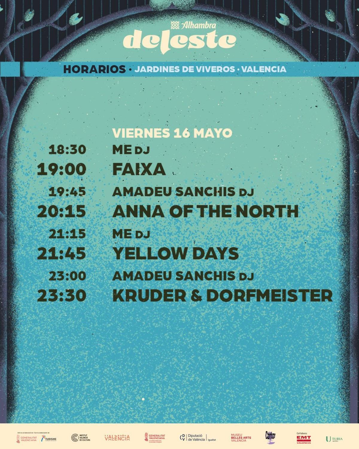 Horarios del viernes del Deleste 2026.