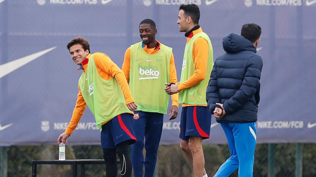 Ousmane Dembélé, en el entrenamiento previo al partido contra el Atlético