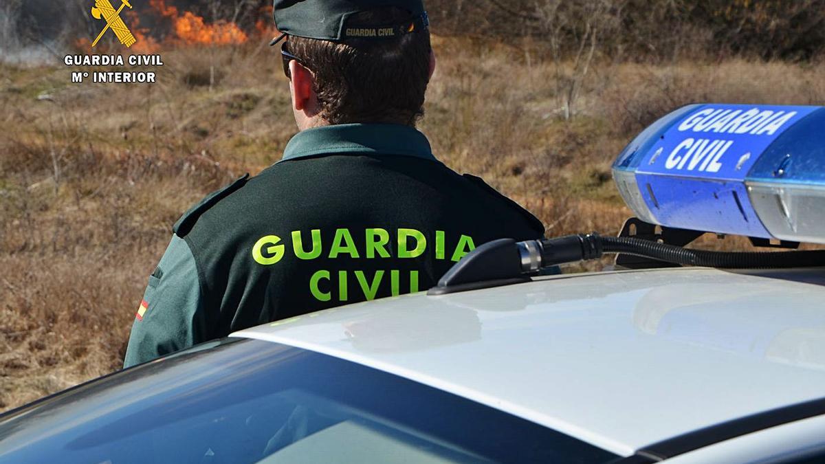 Un agente de la Guardia Civil sigue la evolución de un incendio forestal. | Guardia Civil
