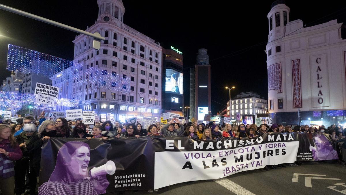 Una imagen de la manifestación contra las violencias machistas, este 25 de noviembre, en Madrid.
