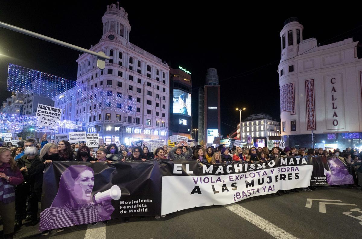 Una imagen de la manifestación contra las violencias machistas, este 25 de noviembre, en Madrid.